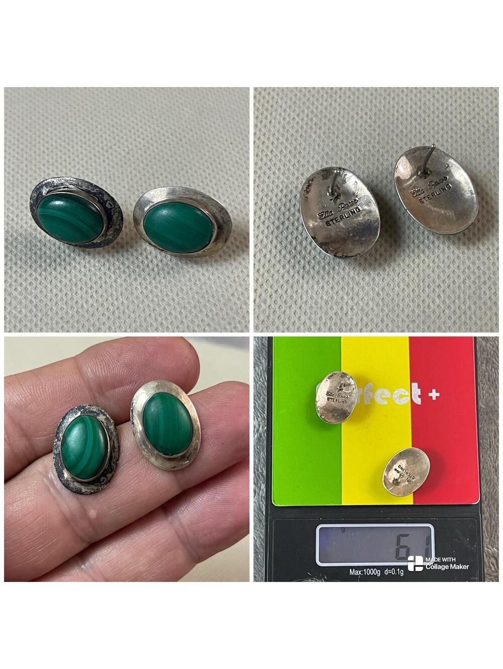 Ella Peters Navajo Sterling Malachite Earrings !! Missing Backers !!